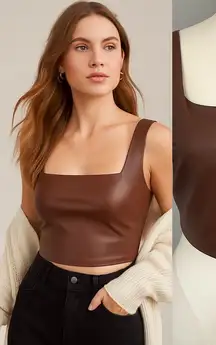 NWOT Express Body Contour Faux Leather Crop Top Brown XL | Fall Trend