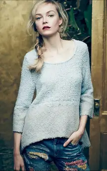 Knitted & Knotted Anthropologie Sweater Women Small Blue Felted Lace Bell Sleeve