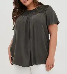 Torrid Challis Smocked Detail Flutter Sleeve Top Women's 1X
