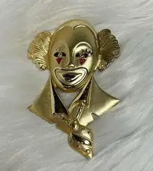 Vintage Gold Clown Face Brooch