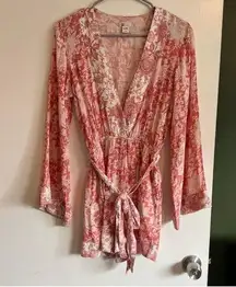 Pink floral long bell sleeve shorts romper Size XS