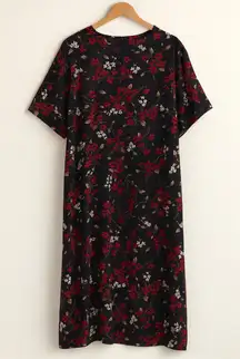 Vintage Elaine Benes sz 2X Black Floral Short Sleeve Sheath Maxi Dress Evening