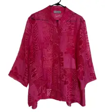 Moonlight Y S Fashion Top Womens Plus Pink Floral Button Up Asym Sheer Career