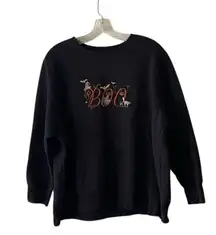 Halloween "Boo" Graphic Black Sweatshirt 1X Cotton Blend Casual Fall Fashion