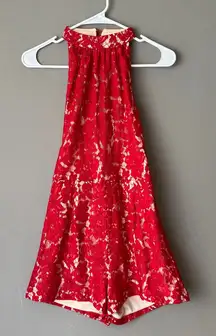 Missguided sz M red lace halter romper‎