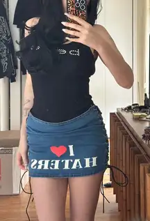 EDIKTED I Love Haters‎ Denim Mini Skirt XS Y2K Streetwear