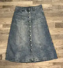 Gap Medium Wash Button Down Denim Midi Skirt Belt Loops N26