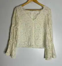 club monaco Small Ivory‎ Lace Bell Sleeve Blouse CP