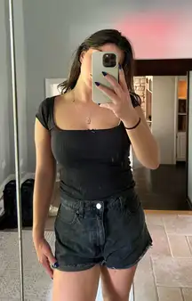 Urban Outfitters Black ribbed tank top with square neckline and bow detail