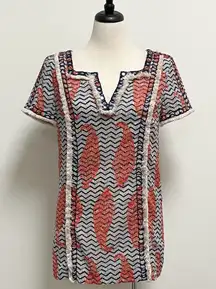 Tory Burch Liseth Fringe Mirrored Tunic Swim Cover Up 8 Semi Sheer Short Sleeve