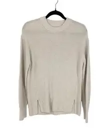 Lululemon Merino Wool-Blend Ribbed Crewneck Sweater Womens 2 Beige Long Sleeve