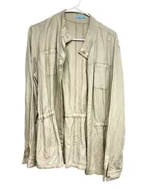 J. McLaughlin Khaki Vista Linen Blend Sky Button Up Snatched Waisted Jacket L