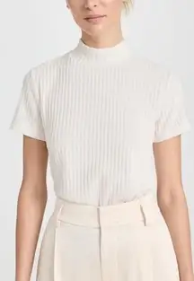 Vince Short Sleeve Cotton Blend Ribbed Mock Neck Sweater Ivory Size S ‎ ($148)