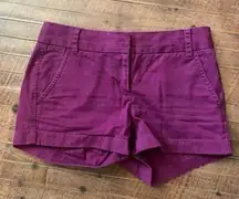 J Crew flat front perfect chino maroon 00 preppy shorts