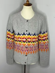 Bogner Fire and Ice Fair Isle Grey Knit Wool Cardigan Sweater‎ Medium M