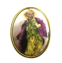 Vintage C Clasp Oval Portrait Creepy Clown Valmusone Figure Brass Bronze Tone