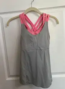 Lululemon Sky Grey & Pink Built in Sports Bra running tank top size 4.