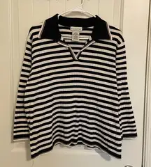 EUC Vintage White Stag women’s black white stripe‎ collared ribbed knit shirt XL