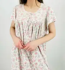 vtg ivory lace cottagecore henley nightgown dress floral roses ribbon detail 1X