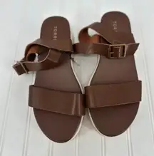 TORRID Womens Two Piece Sandal Size 7.5 WW WIDE Cognac Brown Strappy Ankle Strap