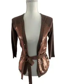 CACHE Bronze Sequin Cardigan Size Small NEW