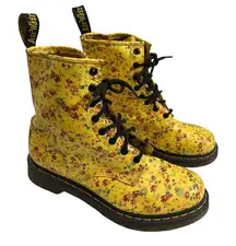 Dr. Martens 1460 Floral Combat Boots Yellow Leather Lace Up Women’s Size 10