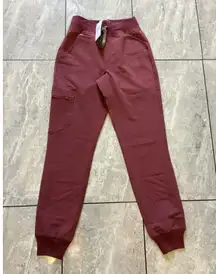 FIGS Scrub Pants Womens XXS Crimson Red Zamora High Waisted Jogger Cargo Pockets