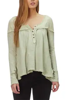 Free People Sage Green Buttoned Long Sleeve Down Under Henley Top Size M