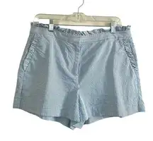 J.Crew Seersucker Shorts Size 10 Blue Striped Ruffle Spring Beach Preppy Cotton