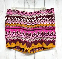 Loft Shorts Women Size 6 Multicolor Aztec Bead Detail Zip Fly Short Boho Summer
