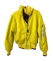 OPENING CEREMONY Reversible Bomber Jacket Faux‎ Fur Collar Neon Yellow Medium