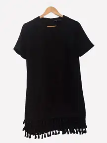 Zara Size Large Black Dress Tiered Tassel Dress With Tassels Flaw needs sewing