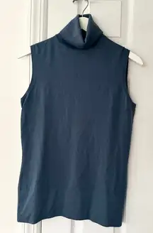 Lafayette 148 Slate Blue Wool Sleeveless Turtleneck Blouse Sweater Knit Small