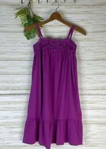 Purple Floral Crochet Smocked Back Dress