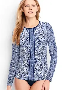 Lands' End Blue and White Print Long Sleeve Rash Guard Swim Size Medium