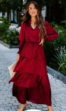 Burgundy Ruffle Maxi Dress