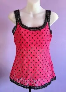 𝅺morgan Taylor Intimates Pink/Black Polka Dot Lace Camisole Size Medium