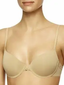 Natori Pure Luxe Cafe Beige Push-Up Underwired Bra Lace Trim 730080 Women's 32DD