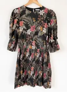 Rebecca Minkoff Floral Geneva Smocked Mini Dress in Green Multi