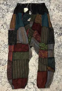 NWT Boho Patchwork Multicolor Drop Crotch Joggers