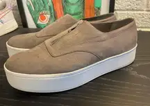 Vince Womens Warner Leather Suede Platform Zip-Up Sneakers Limestone Gray size 9