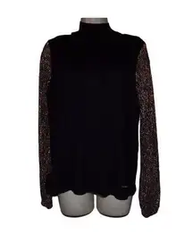 Anne Klein black turtleneck sweater w bronze/silver  lame sleeves S NWT $99