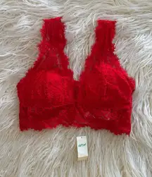 Aerie Eyelash Lace Plunge Bralette Holiday Red Size XS
