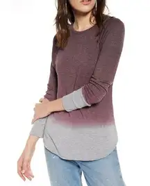 Treasure & Bond NWT  Ombre Dip Dye Curved Hem Raglan Long Sleeve Top Purple Small