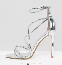 Office Spindle Silver Mirror Strappy Heeled Sandals
