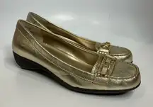 Lauren Ralph Lauren Geanne gold leather‎ loafers women’s size 10 preppy luxury