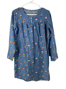 Lands’ End Blue Cat Print Long Sleeve Flannel Nightgown Holiday Winter Size 16