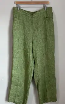 FLAX 100% Linen Wide Leg Pants Flood Green Womens Size Large