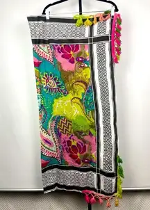 Z & L Colorful Watercolor Square Scarf with Tassel Hem