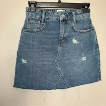 BDG Urban Outfitters raw hem high waist distressed mini denim skirt size XS